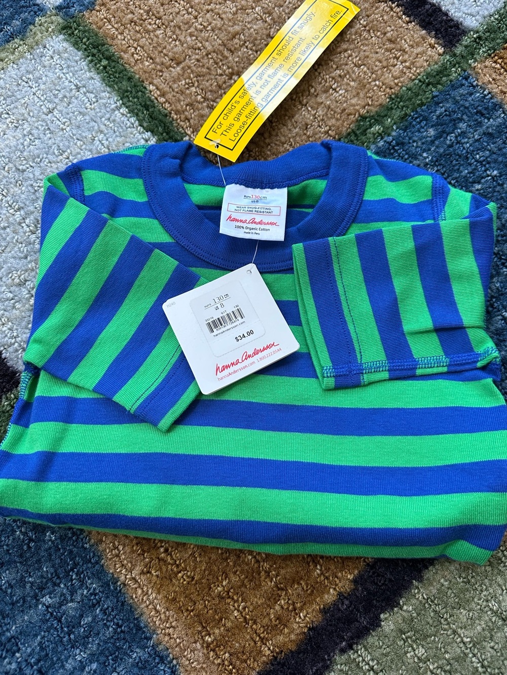 NWT Hanna Andersson Blue & Green Striped Long-Sleeve Tee
